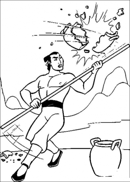 Li Shang Is Doing Some Exercise with a stick coloring page image