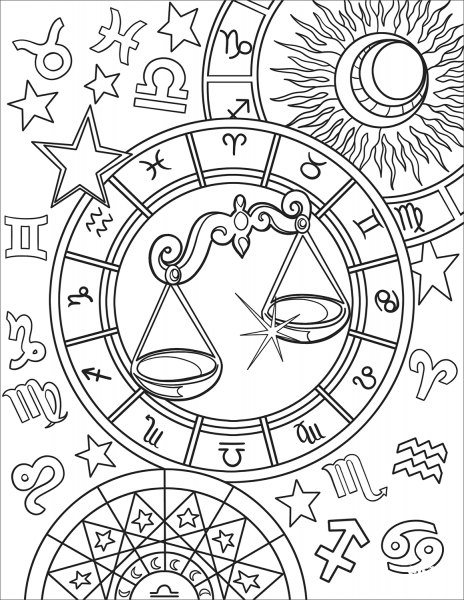 Libra Zodiac Sign coloring page image