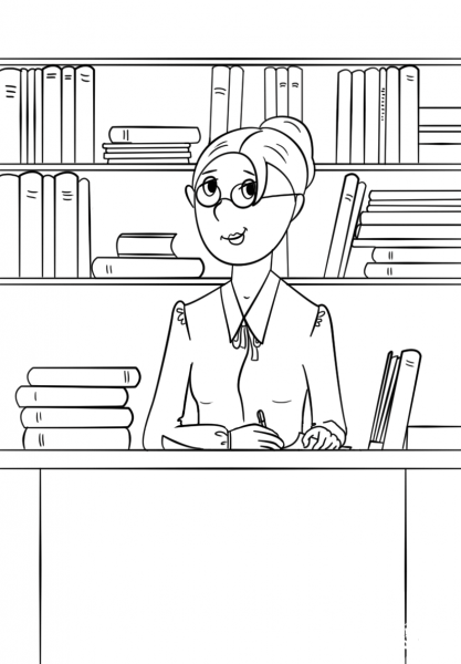 Librarian coloring page image
