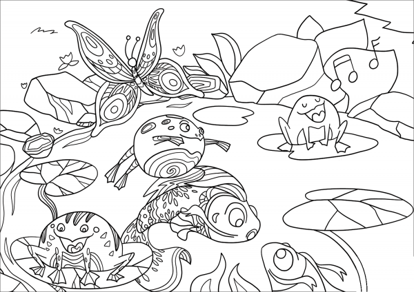 Life in a Pond coloring page image