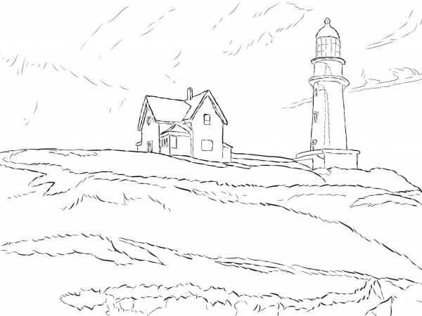 Lighthouse Hill by Edward Hopper coloring page image