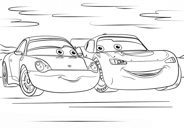 Lightning Mcqueen and Sally from Cars 3 coloring page image
