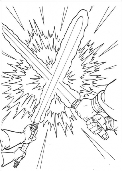 Lightsaber duel coloring page image