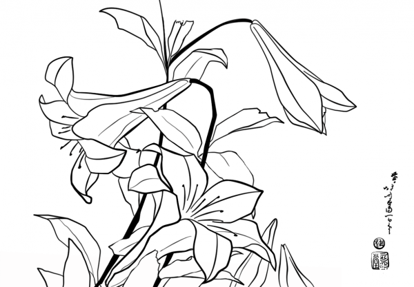 Lilies by Katsushika Hokusai coloring page image