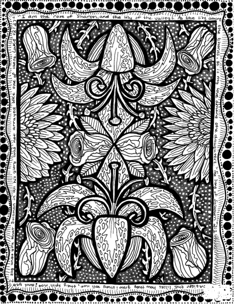 Lilies Zentangle coloring page image