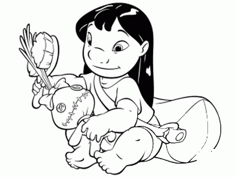 Lilo is Brushing Her Doll  coloring page image
