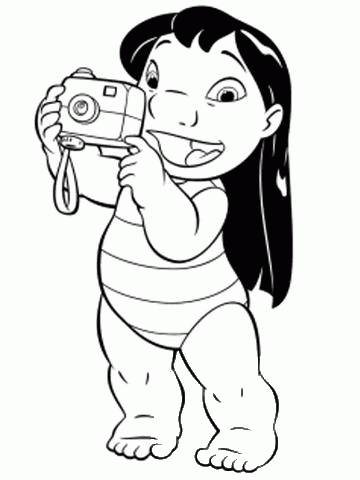 Lilo is taking a photo  coloring page image