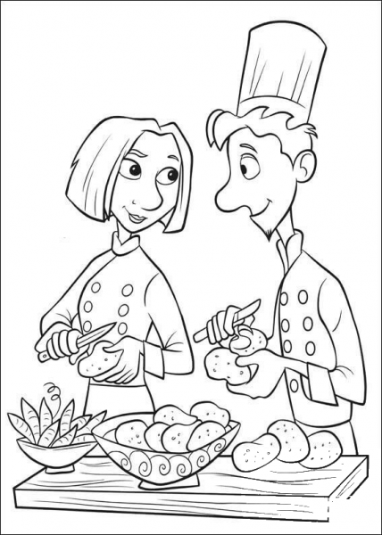 Linguini And Colette Are Making Tasty Fries  coloring page image