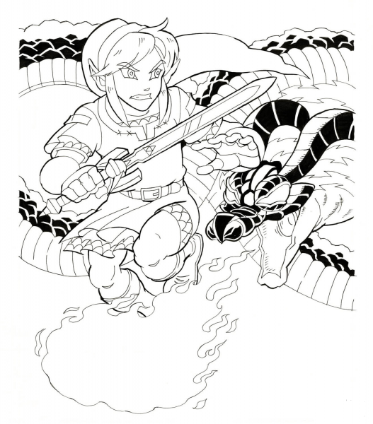 Link’s Battle with Volvagia coloring page image