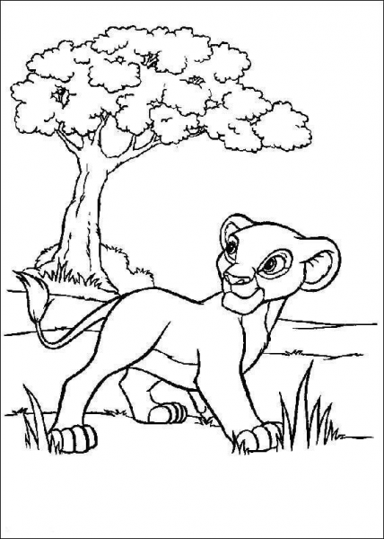 Lion and a tree coloring page image