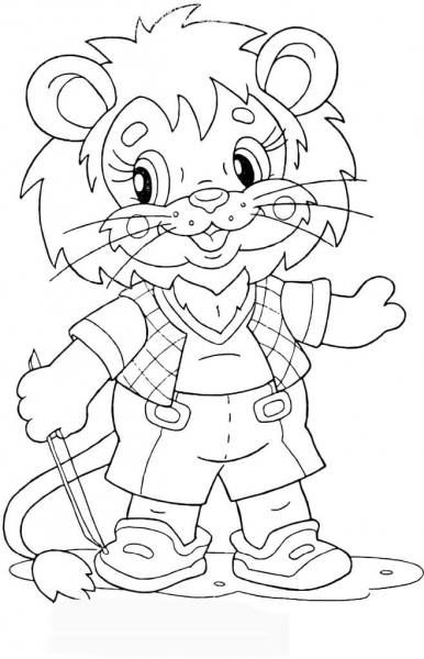 Lion Cub at school coloring page image