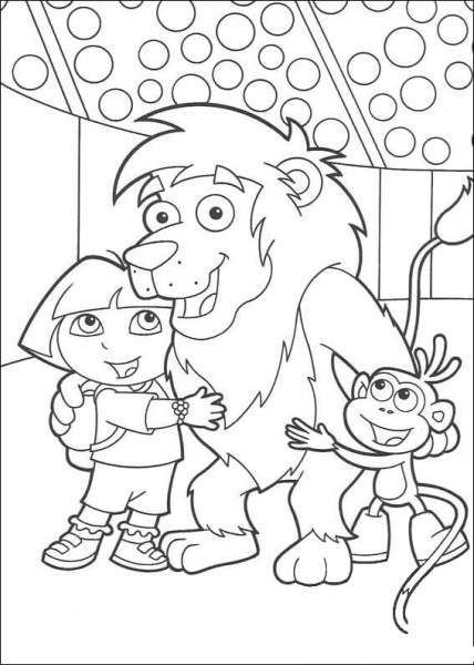 Lion, Dora And Boots  coloring page image