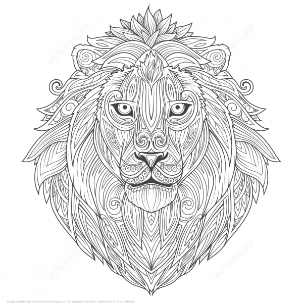 Lion Ethnic Zentangle coloring page image