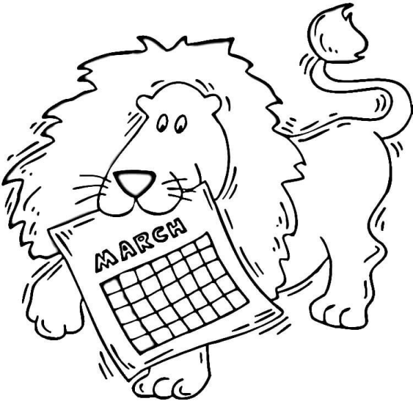 Lion Holding a Calendar March coloring page image