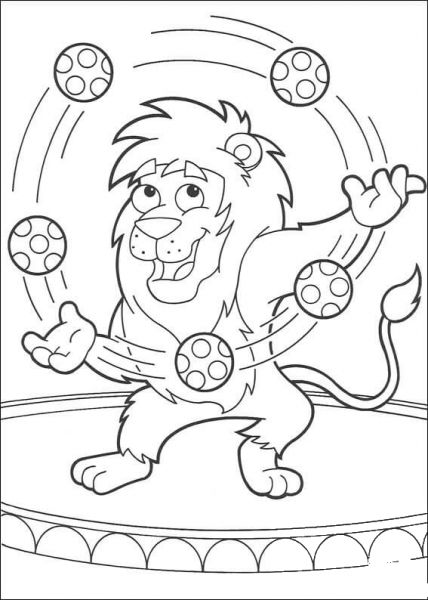 Lion Is Playing The Ball  coloring page image
