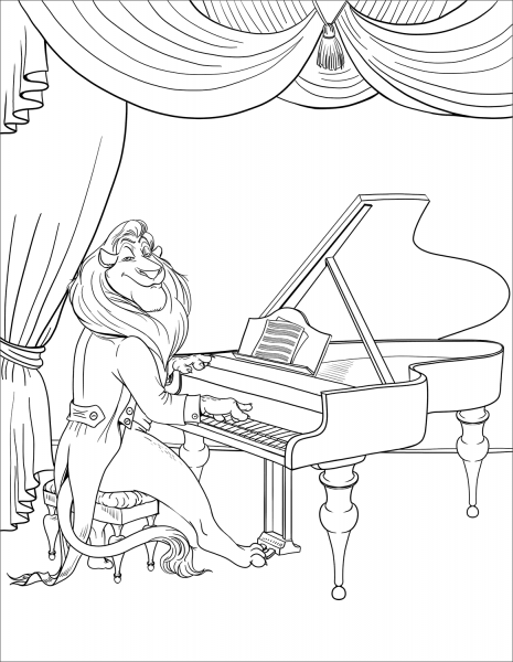Lion Playing Piano as an Introduction coloring page image