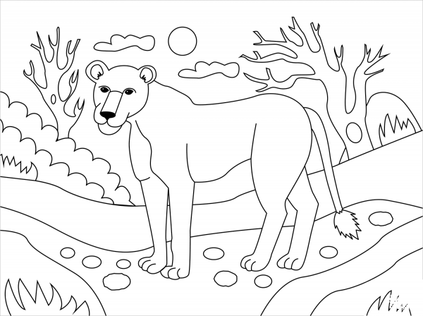 Lioness coloring page image