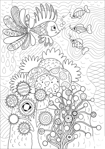 Lionfish in Coral Reef coloring page image
