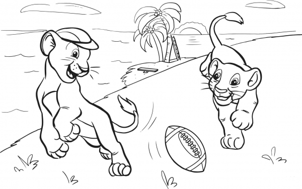 Lions Cubs Playing American Football coloring page image