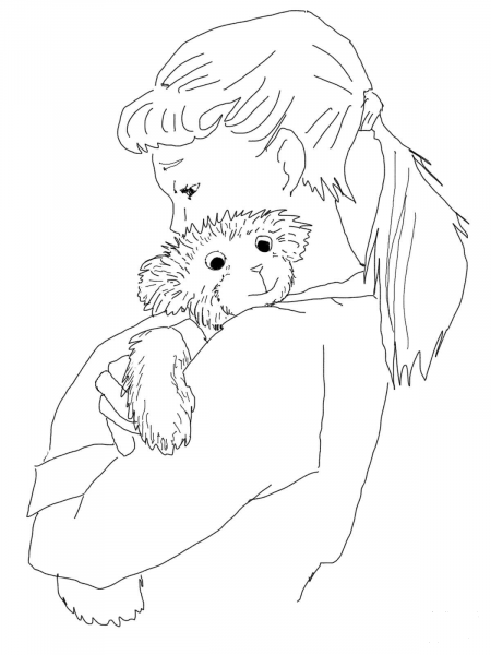 Lisa Hugging Corduroy coloring page image