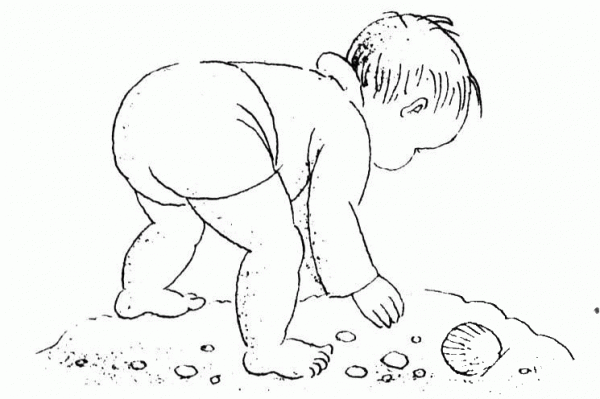 Little Baby Is Looking For Seashell  coloring page image