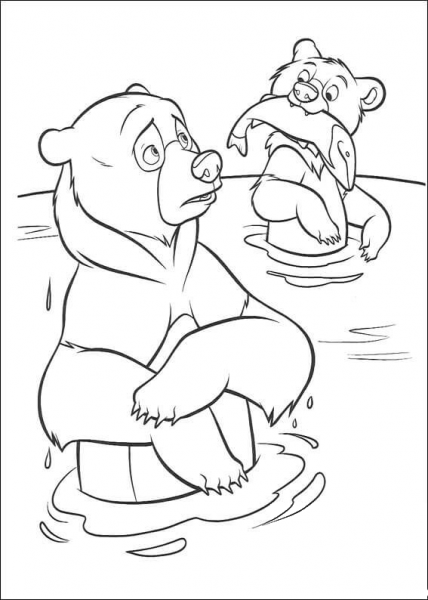 Little Bear caught a fish  coloring page image