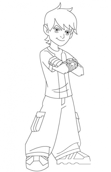 Little Ben 10 Looks Cool With His Arms Folded coloring page image