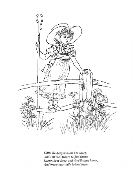 Little Bo Peep has lost her sheep coloring page image