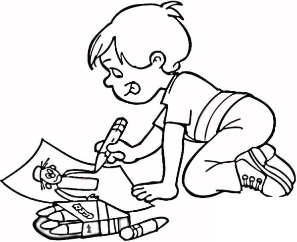 Little Boy Drawing a Masterpiece coloring page image