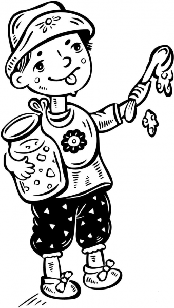 Little Boy Making Dripping Food on the Floor coloring page image