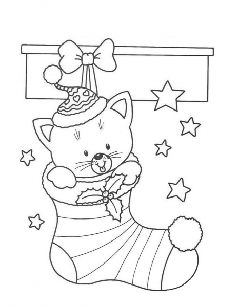 Little Cat in a Bit Sock coloring page image