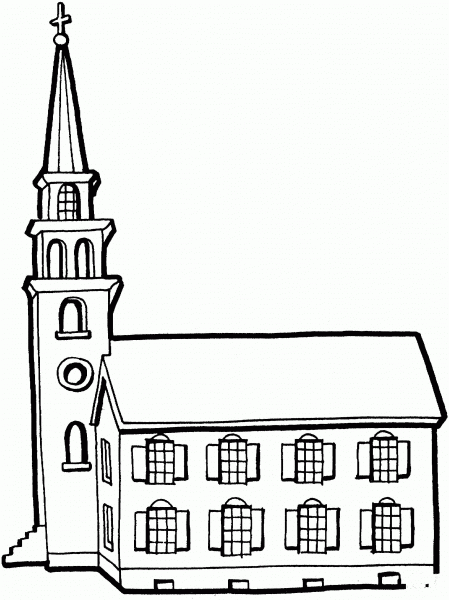 Little Church With Tower   coloring page image