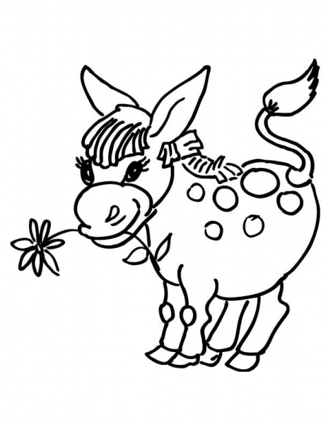 Little Donkey with Flower  coloring page image