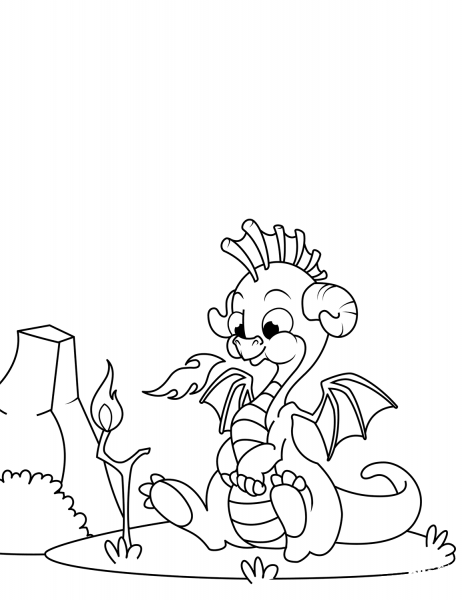 Little Dragon Breathing Fire coloring page image
