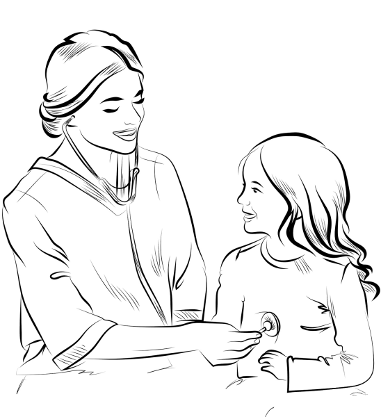 Little Girl and Pediatrician coloring page image