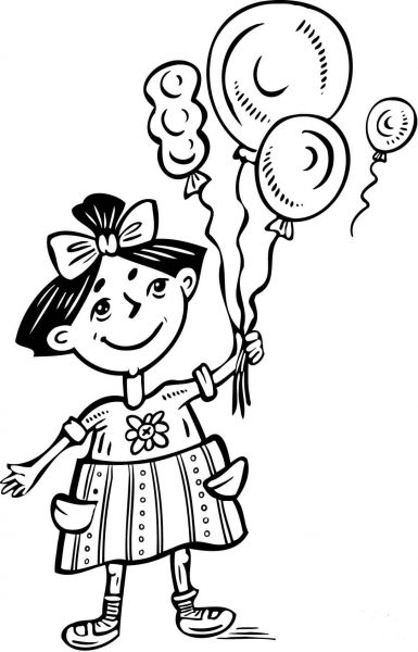 Little Girl Holding Balloons coloring page image
