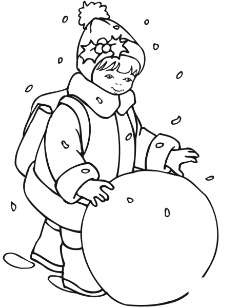 Little Girl Rolling a Snowball coloring page image