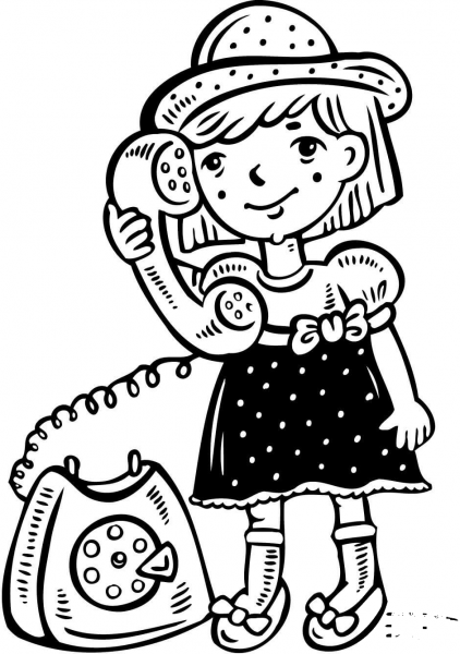 Little Girl Talking on the Phone coloring page image