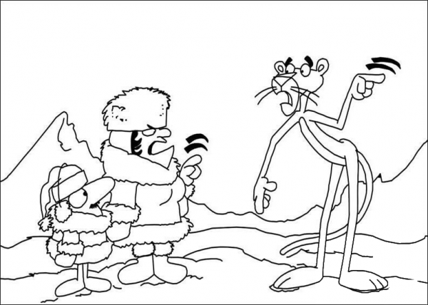 Little man and Pink Panther coloring page image