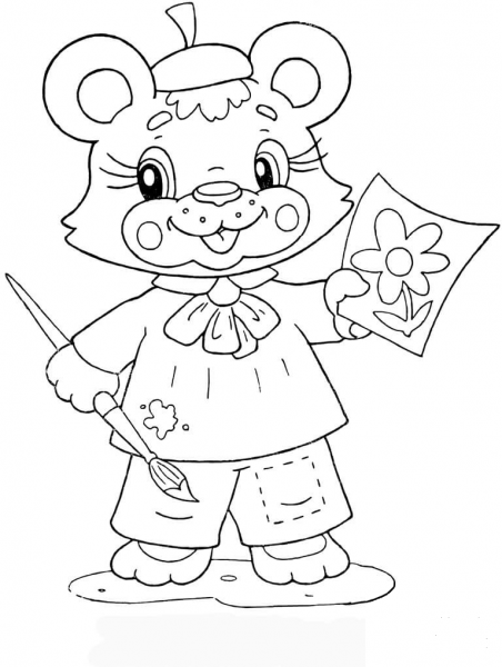 Little Mouse at school coloring page image