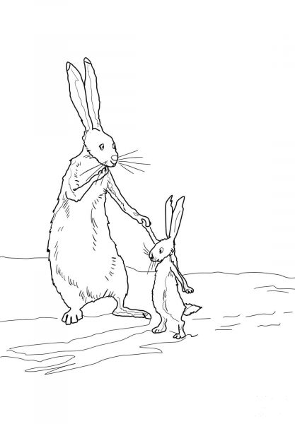 Little Nutbrown Hare and Big Nutbrown Hare coloring page image