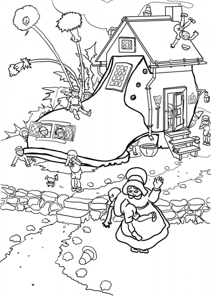 Little Old Woman Who Lived in a Shoe coloring page image