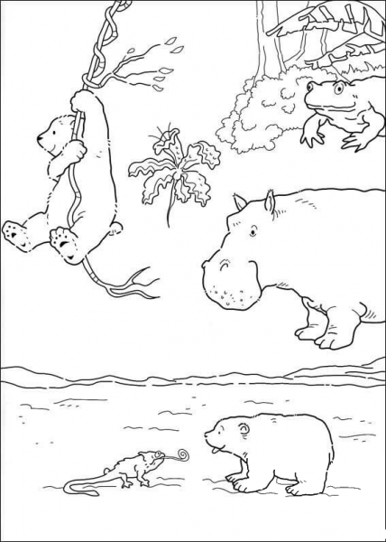 Little Polar Bear and other animals coloring page image