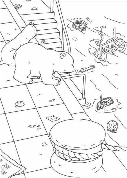 Little Polar Bear Is Looking At The Sea  coloring page image