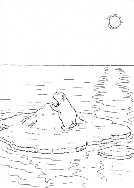 Little Polar Bear Is Looking St The Sky  coloring page image