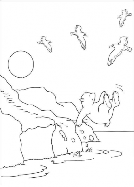 Little Polar Bear Jumps Into The Water  coloring page image