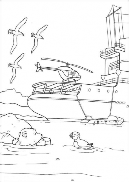 Little Polar Bear Meets a Bird  coloring page image