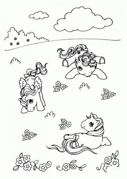 Little Ponies In The Field  coloring page image