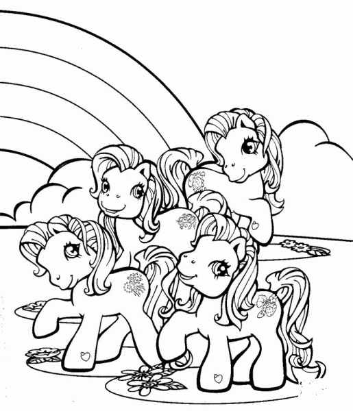 Little Pony Near Rainbow  coloring page image