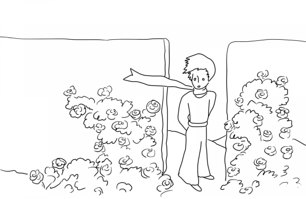 Little Prince and Garden of Roses coloring page image